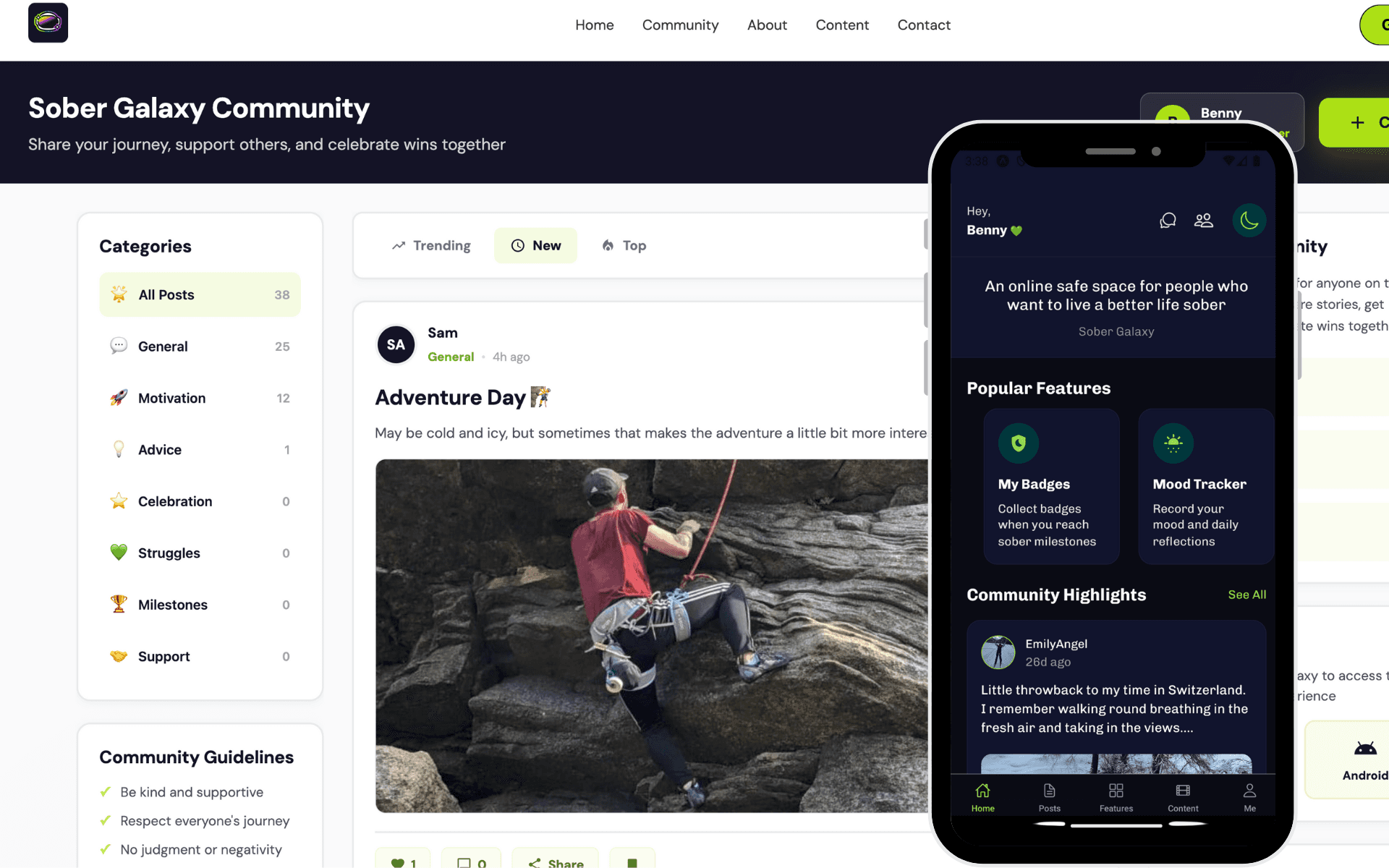 Sober Galaxy Dashboard